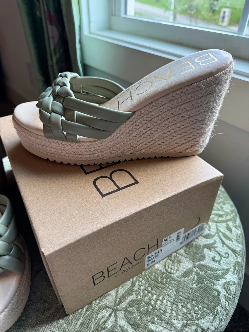 BEACH by Matisse Sage Green Braided Espadrille Wedge Slides